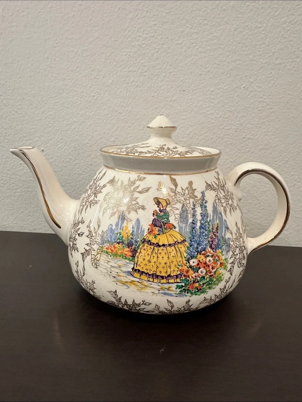 Vintage Rare Gibsons England Floral Victorian Lady Tea Set White Yellow Blue